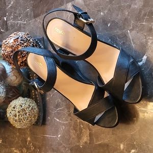Black open wedge non leather sandle with strap great condition size 11
